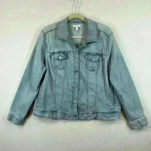 Boutique Jean Jacket Women's 1X Light Wash Blue Cotton/Spandex